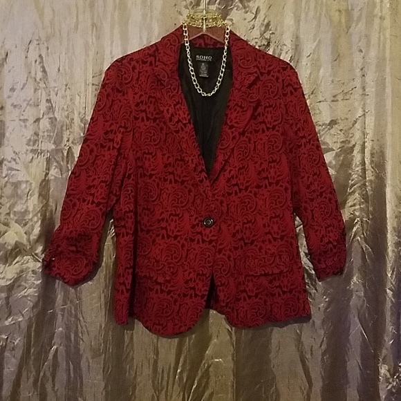 Soho Apparel Jackets & Blazers - Red & Black flower blazer Soho Apparel Jackets & Blazers - Red & Black flower blazer